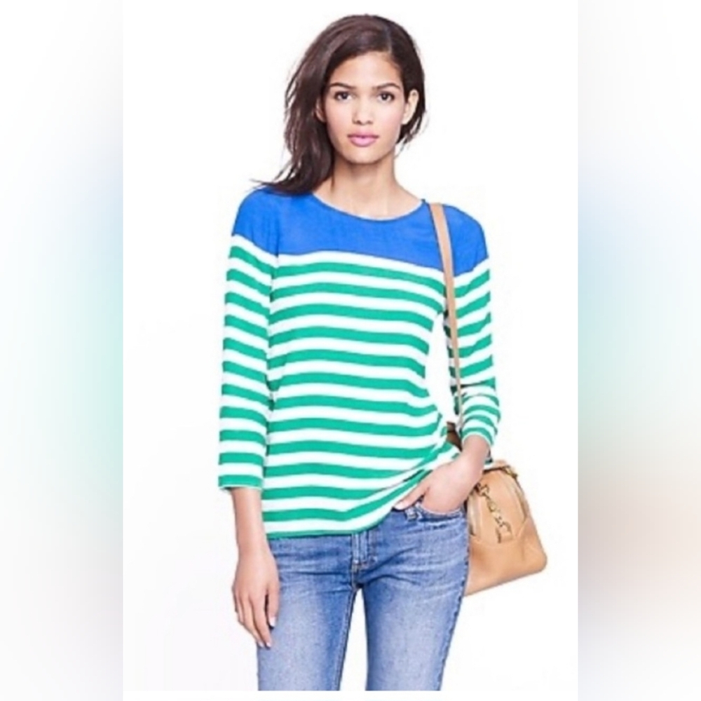 J. Crew Striped Blue and Green White Strip Top